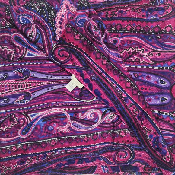 Chico’s Magenta Purple Paisley Mendhi Scarf 36x17 Luxe Jewel Tone Old Money Boho - Picture 4 of 6